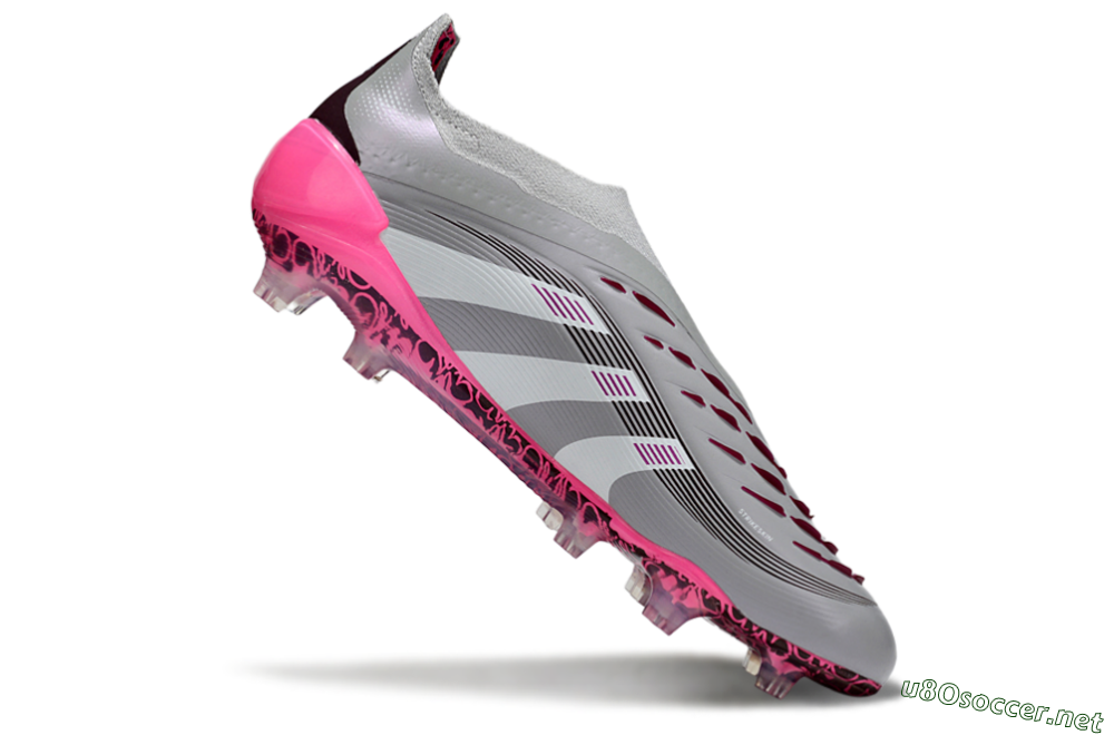 Men's Adidas Predator 25 Elite Laceless FG Football Boots - Gray/Electric Pink/Graphite Gray 4