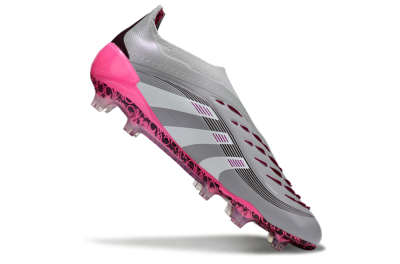 Men's Adidas Predator 25 Elite Laceless FG Football Boots - Gray/Electric Pink/Graphite Gray