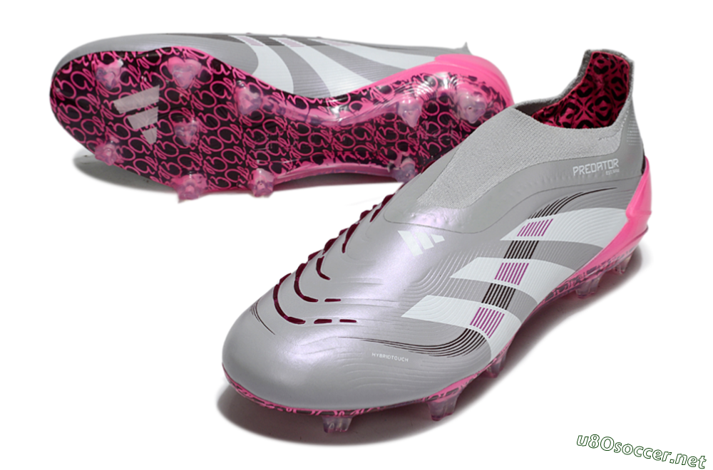 Men's Adidas Predator 25 Elite Laceless FG Football Boots - Gray/Electric Pink/Graphite Gray 3