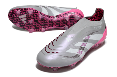 Men's Adidas Predator 25 Elite Laceless FG Football Boots - Gray/Electric Pink/Graphite Gray