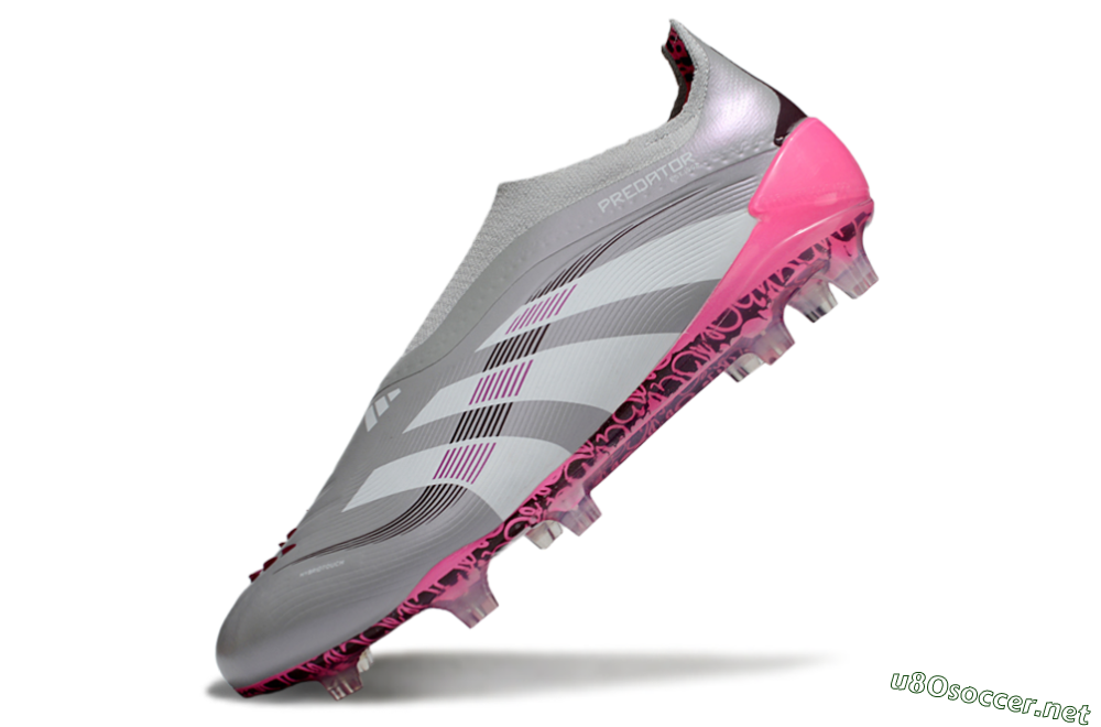 Men's Adidas Predator 25 Elite Laceless FG Football Boots - Gray/Electric Pink/Graphite Gray 5