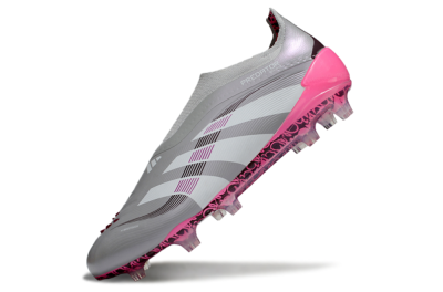 Men's Adidas Predator 25 Elite Laceless FG Football Boots - Gray/Electric Pink/Graphite Gray