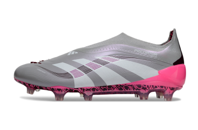 Men's Adidas Predator 25 Elite Laceless FG Football Boots - Gray/Electric Pink/Graphite Gray