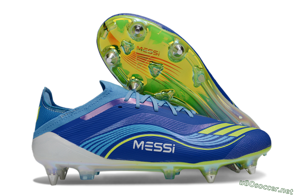 Men's Messi x Adidas F50 Elite SG Football Boots - Blue/Electric Blue/Neon Green 2