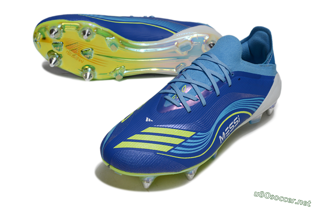 Men's Messi x Adidas F50 Elite SG Football Boots - Blue/Electric Blue/Neon Green 3
