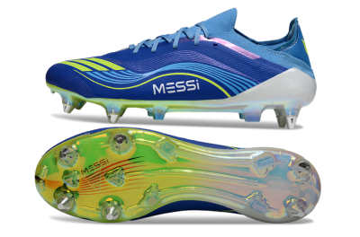 Men's Messi x Adidas F50 Elite SG Football Boots - Blue/Electric Blue/Neon Green