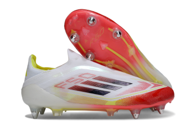 Men's Adidas F50 Elite Laceless SG Football Boots - White/Red Blaze/Volt Yellow