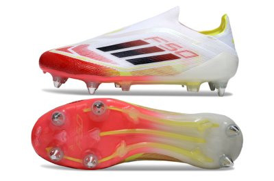Men's Adidas F50 Elite Laceless SG Football Boots - White/Red Blaze/Volt Yellow