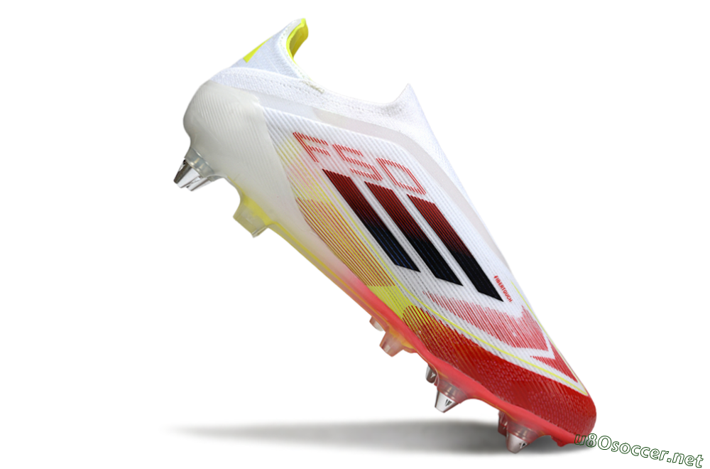 Men's Adidas F50 Elite Laceless SG Football Boots - White/Red Blaze/Volt Yellow 4
