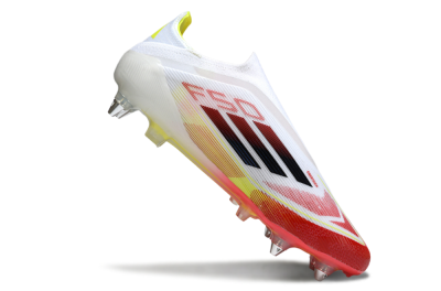 Men's Adidas F50 Elite Laceless SG Football Boots - White/Red Blaze/Volt Yellow