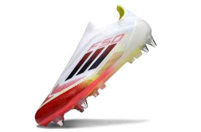 Men's Adidas F50 Elite Laceless SG Football Boots - White/Red Blaze/Volt Yellow