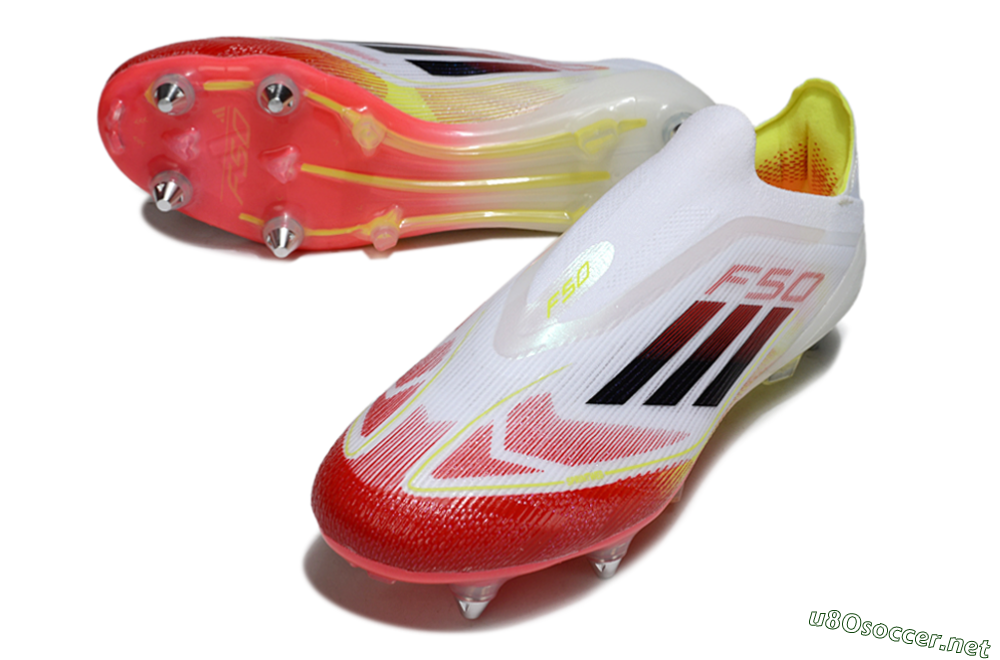 Men's Adidas F50 Elite Laceless SG Football Boots - White/Red Blaze/Volt Yellow 3