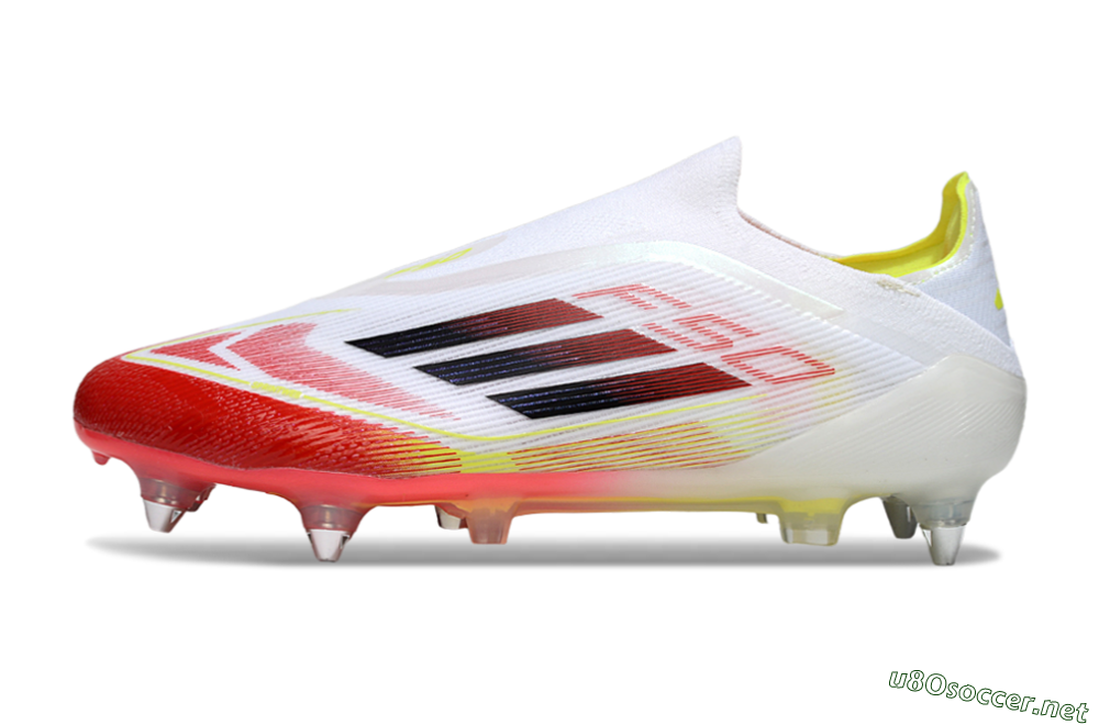 Men's Adidas F50 Elite Laceless SG Football Boots - White/Red Blaze/Volt Yellow 0