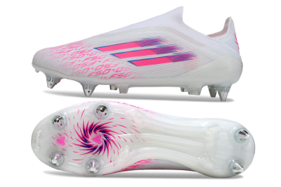 Men's Adidas F50 Elite Laceless SG Football Boots - White/Neon Pink/Deep Purple