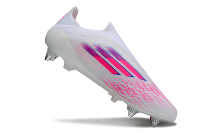 Men's Adidas F50 Elite Laceless SG Football Boots - White/Neon Pink/Deep Purple