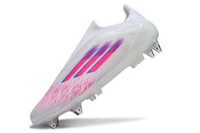 Men's Adidas F50 Elite Laceless SG Football Boots - White/Neon Pink/Deep Purple