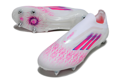 Men's Adidas F50 Elite Laceless SG Football Boots - White/Neon Pink/Deep Purple