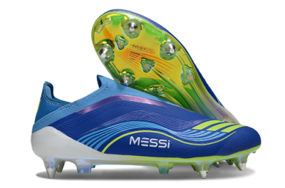 Men's Messi x Adidas F50 Elite Laceless SG Football Boots - Blue/Electric Yellow/Deep Blue