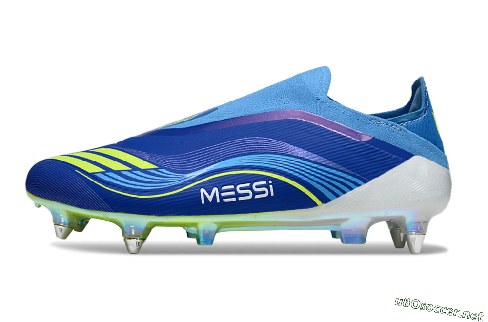 Men's Messi x Adidas F50 Elite Laceless SG Football Boots - Blue/Electric Yellow/Deep Blue 0