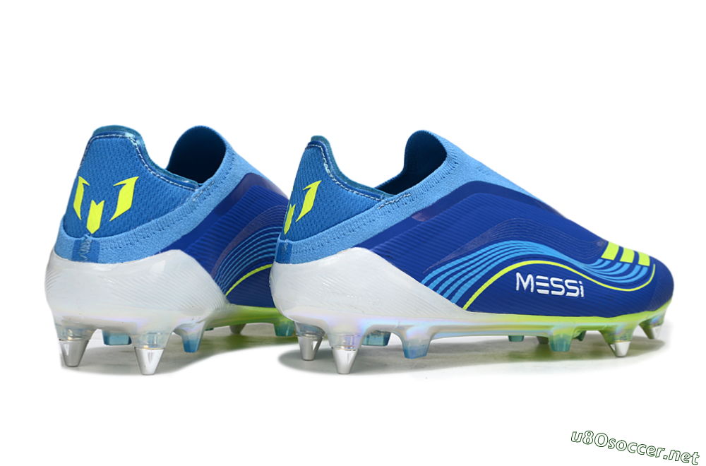 Men's Messi x Adidas F50 Elite Laceless SG Football Boots - Blue/Electric Yellow/Deep Blue 6