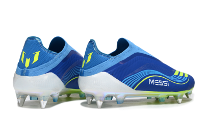 Men's Messi x Adidas F50 Elite Laceless SG Football Boots - Blue/Electric Yellow/Deep Blue