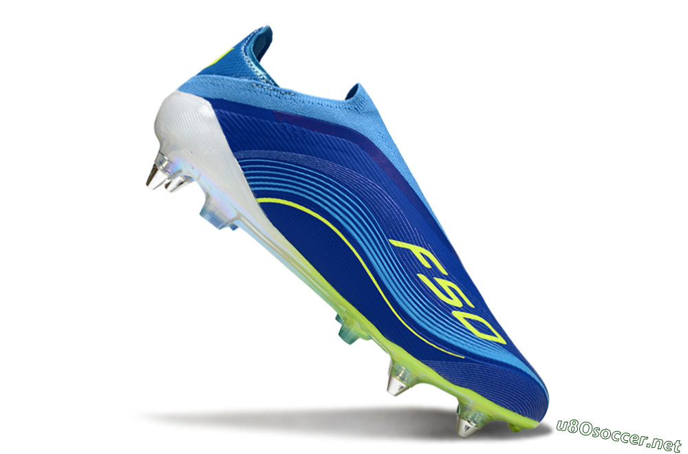 Men's Messi x Adidas F50 Elite Laceless SG Football Boots - Blue/Electric Yellow/Deep Blue 4
