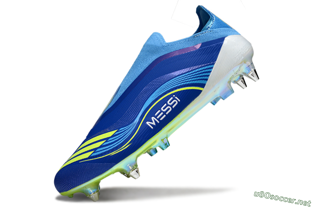 Men's Messi x Adidas F50 Elite Laceless SG Football Boots - Blue/Electric Yellow/Deep Blue 5