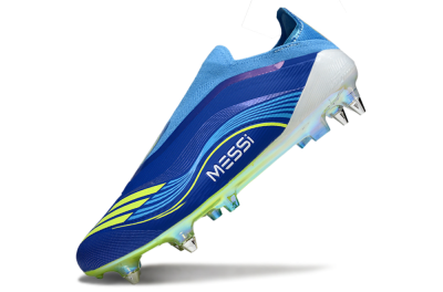 Men's Messi x Adidas F50 Elite Laceless SG Football Boots - Blue/Electric Yellow/Deep Blue