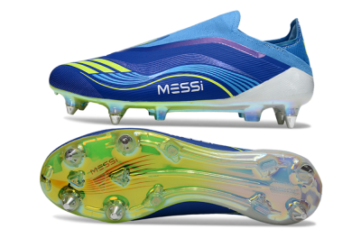 Men's Messi x Adidas F50 Elite Laceless SG Football Boots - Blue/Electric Yellow/Deep Blue