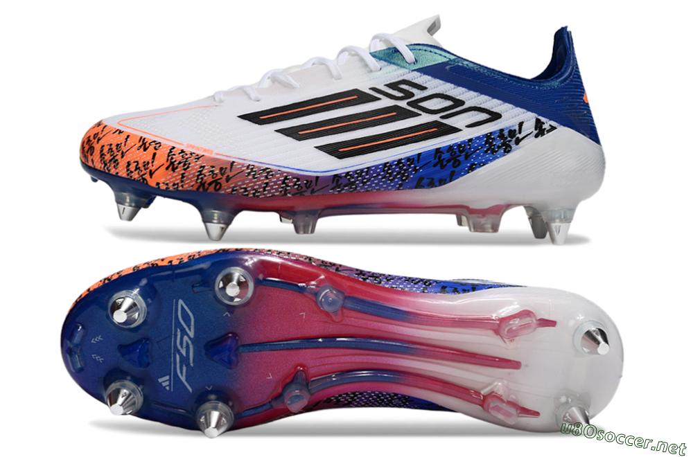 Men's SON x Adidas F50 Elite SG Football Boots - White/Vibrant Orange/Deep Blue 1