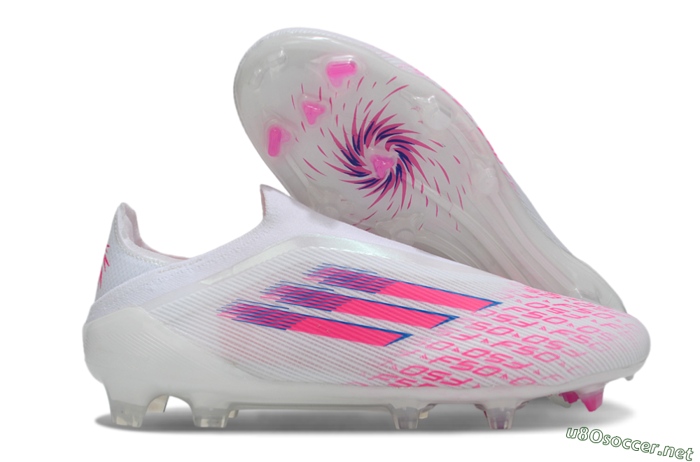 Unisex Adidas F50 Elite Laceless FG Football Boots - White/Vibrant Pink/Deep Blue 2