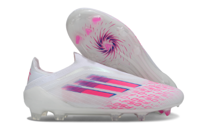 Unisex Adidas F50 Elite Laceless FG Football Boots - White/Vibrant Pink/Deep Blue