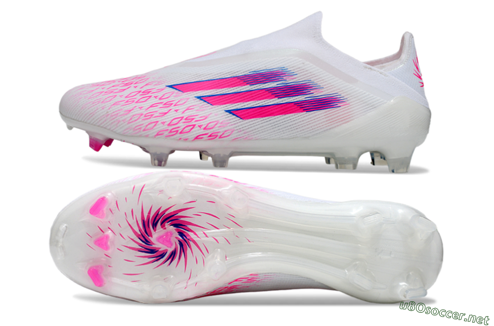 Unisex Adidas F50 Elite Laceless FG Football Boots - White/Vibrant Pink/Deep Blue 1