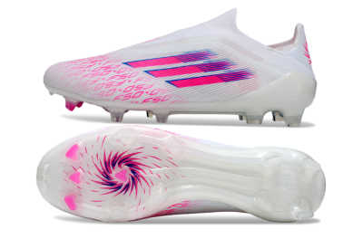 Unisex Adidas F50 Elite Laceless FG Football Boots - White/Vibrant Pink/Deep Blue