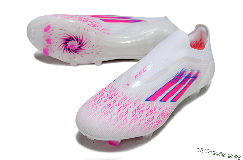 Unisex Adidas F50 Elite Laceless FG Football Boots - White/Vibrant Pink/Deep Blue 3
