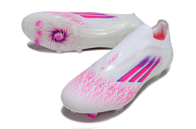 Unisex Adidas F50 Elite Laceless FG Football Boots - White/Vibrant Pink/Deep Blue