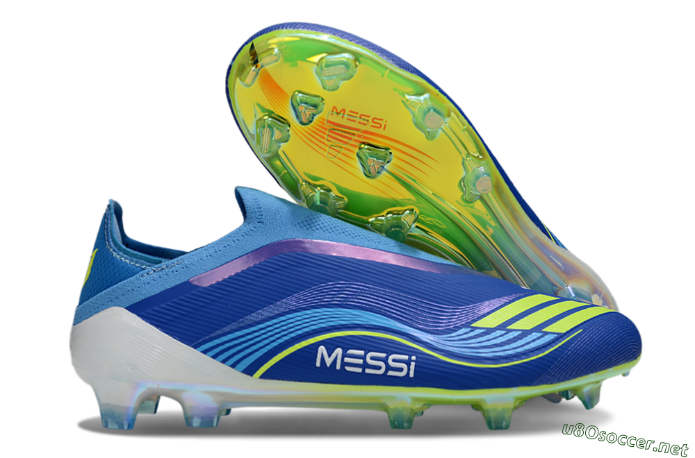 Unisex Messi x Adidas F50 Elite Laceless FG Football Boots - Blue/Sky Blue/Electric Yellow 2