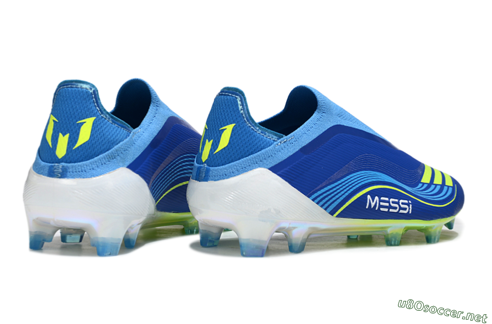 Unisex Messi x Adidas F50 Elite Laceless FG Football Boots - Blue/Sky Blue/Electric Yellow 6