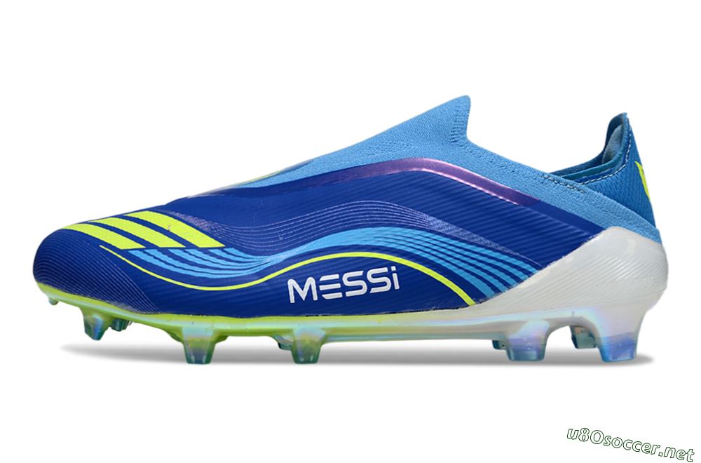 Unisex Messi x Adidas F50 Elite Laceless FG Football Boots - Blue/Sky Blue/Electric Yellow 0