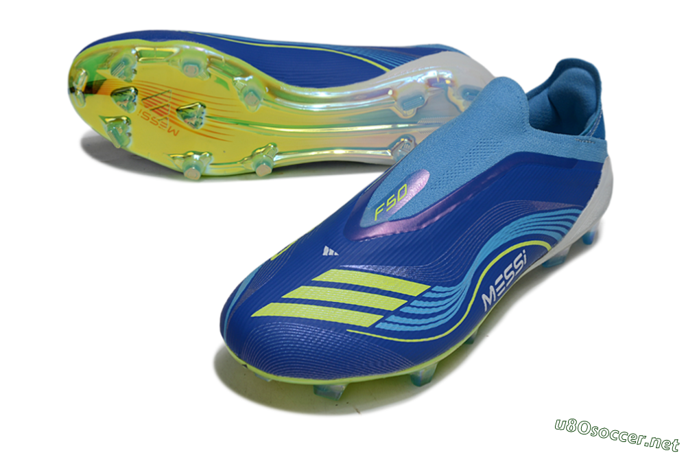 Unisex Messi x Adidas F50 Elite Laceless FG Football Boots - Blue/Sky Blue/Electric Yellow 3