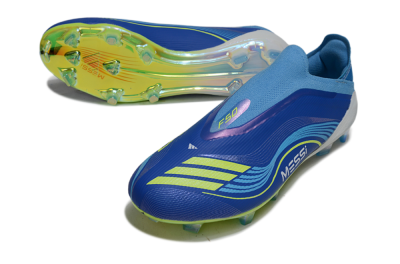 Unisex Messi x Adidas F50 Elite Laceless FG Football Boots - Blue/Sky Blue/Electric Yellow