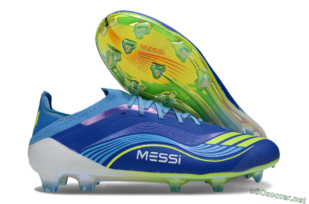Unisex Messi x Adidas F50 Elite FG Football Boots - Blue/Vibrant Blue/Lime Green 2