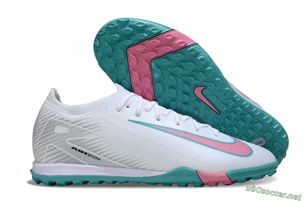 Unisex Nike Air Zoom Mercurial Vapor 16 Elite TF Football Shoes - White/Mint Green/Pink 2