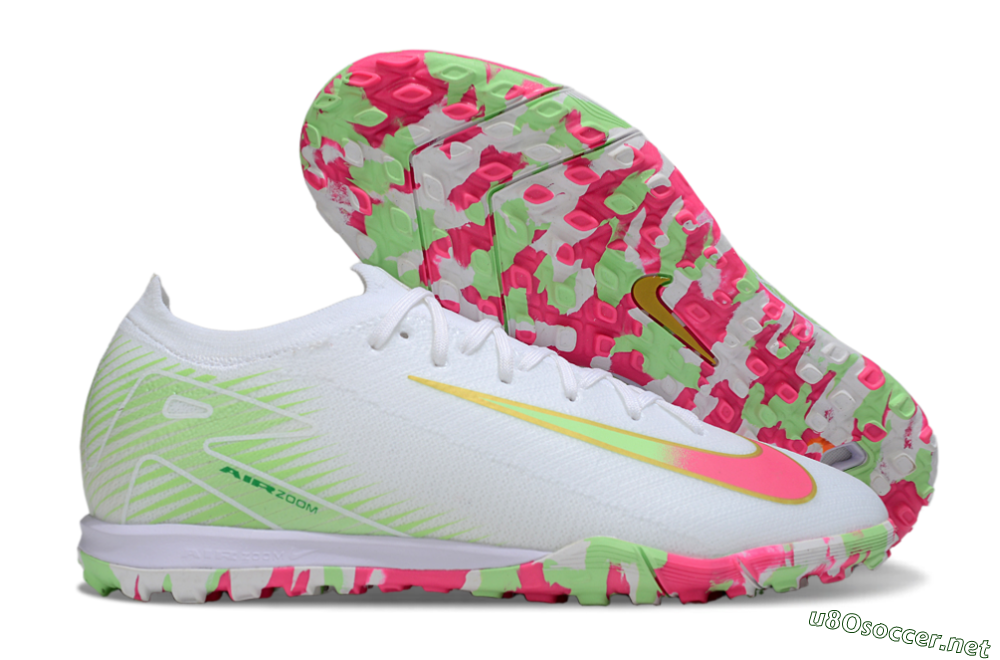 Unisex Nike Air Zoom Mercurial Vapor 16 Elite TF Football Shoes - White/Neon Pink/Light Green 2