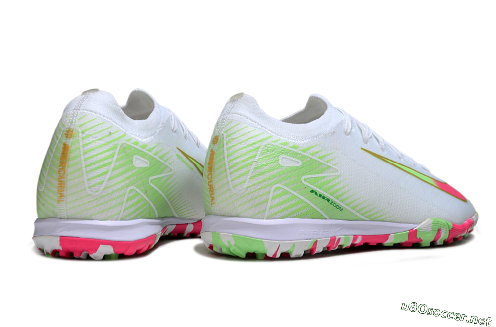 Unisex Nike Air Zoom Mercurial Vapor 16 Elite TF Football Shoes - White/Neon Pink/Light Green 6