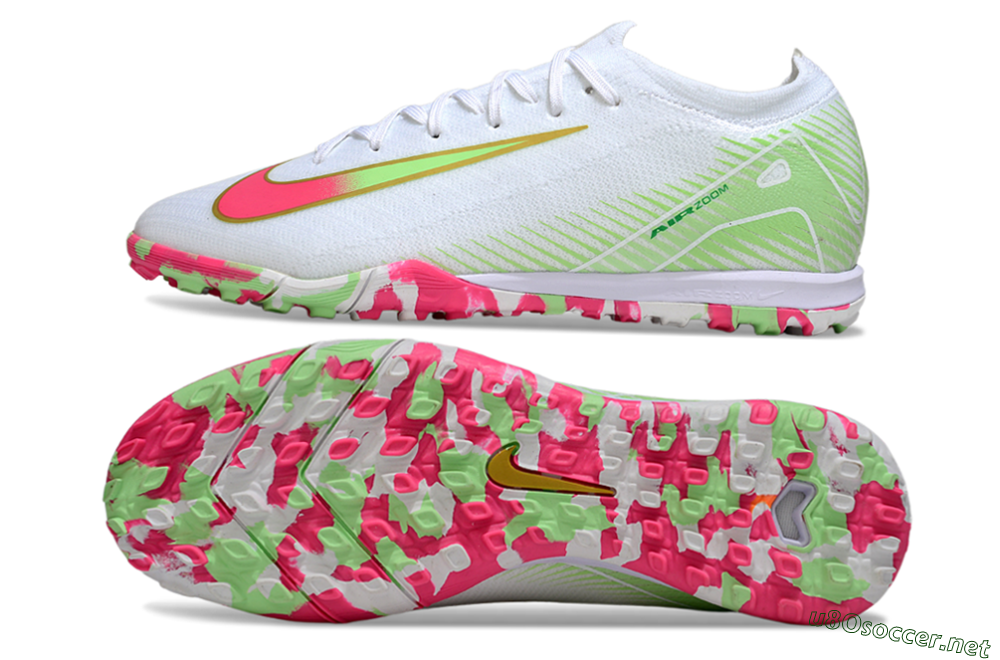 Unisex Nike Air Zoom Mercurial Vapor 16 Elite TF Football Shoes - White/Neon Pink/Light Green 1