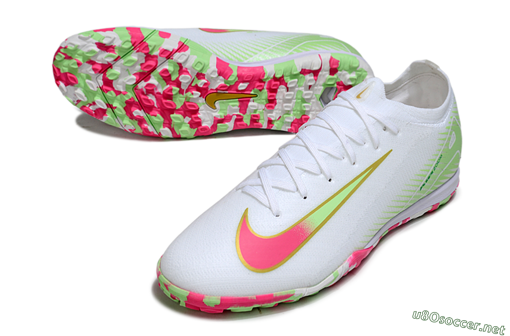 Unisex Nike Air Zoom Mercurial Vapor 16 Elite TF Football Shoes - White/Neon Pink/Light Green 3
