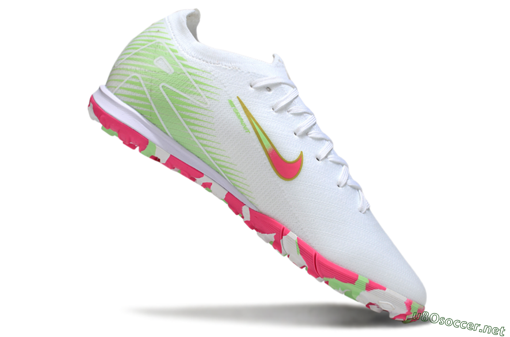 Unisex Nike Air Zoom Mercurial Vapor 16 Elite TF Football Shoes - White/Neon Pink/Light Green 4