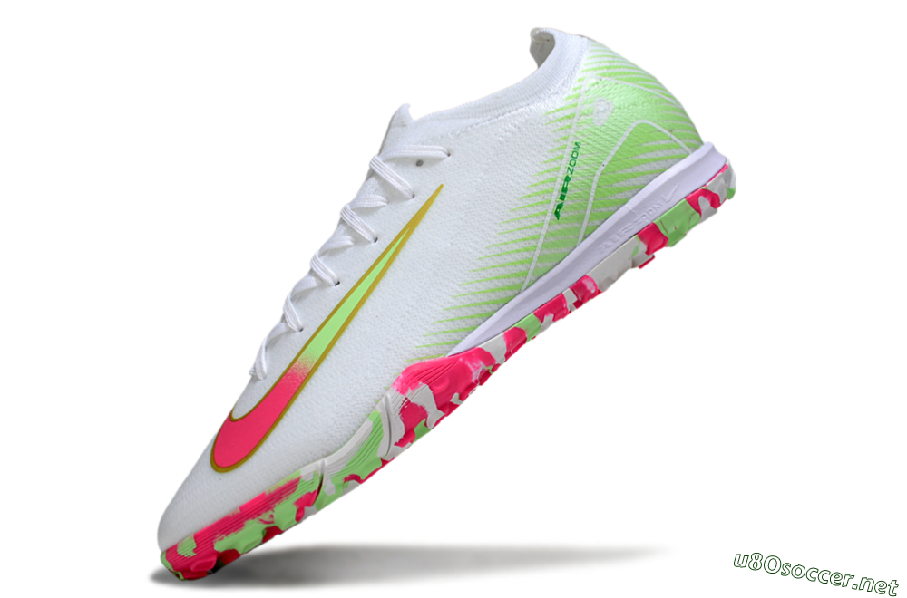 Unisex Nike Air Zoom Mercurial Vapor 16 Elite TF Football Shoes - White/Neon Pink/Light Green 5