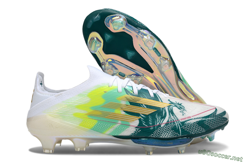 Men's Adidas F50+ Elite Lightstrike Pro FG Football Boots - White/Emerald Green/Fluorescent Yellow 2